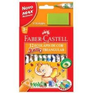 LAPIS 12 CORES JUMBO COM APONTADOR FABER TRIANGULAR